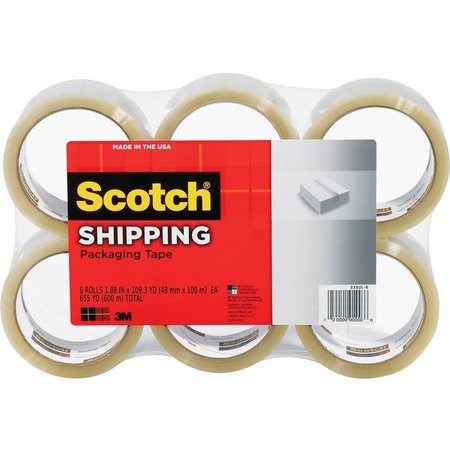 SCOTCH Packing Tape, 1-7/8"x109.3 Yds., 3" Core, 6/PK, Clear 6PK MMM3350L6